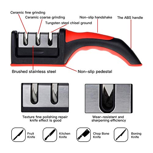 image for ANUNU Kitchen Knife Sharpener 3-Stage -Manual Kitchen Knife sharpener 