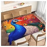 Beabes Decorative Rectangle Tablecloth 52'X70' Peacock Tableclochs Beautiful Peacock Feather Wrinkle Free Table Cover Picnic Table Cloths for Parties Weddings Kitchen Tablecloth
