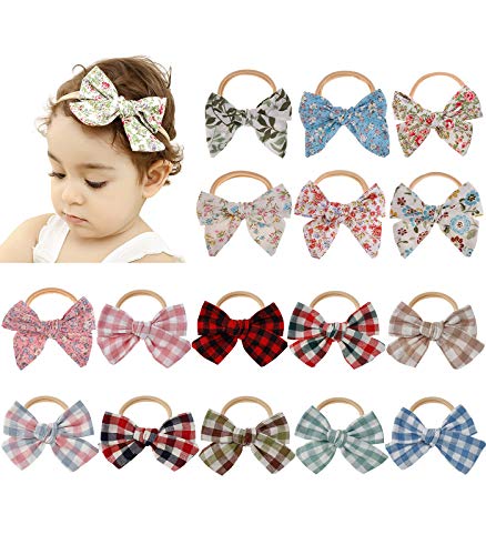 16PCS Baby Nylon Soft Headbands Hairbands Hair Bow Elastics for Baby Girls Newborn Infant Toddlers Kids