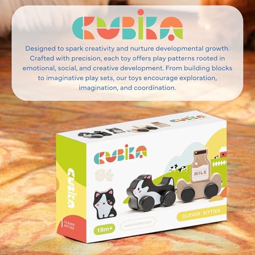 Image of Cubika Wooden Clever Kitties Train Toy - Magnetic Cat-Themed Wood Toy Playset for Toddlers 18 Months+ - Montessori Toy for Fine Motor Skills and Imaginative Play