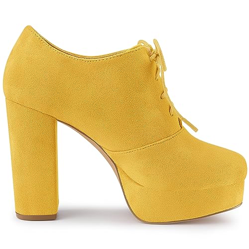 Allegra K Allegra K Women's Platform Chunky Heel Lace Up Yellow Booties 6 M US