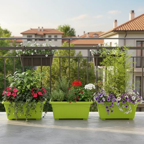 Image of Bianco Rectangular Plastic Pots for Plants, Jupiter Flower Pots for Home, Window Display, Garden (35 x 18.5 x 15 cm) (Green) (Pack of 3)