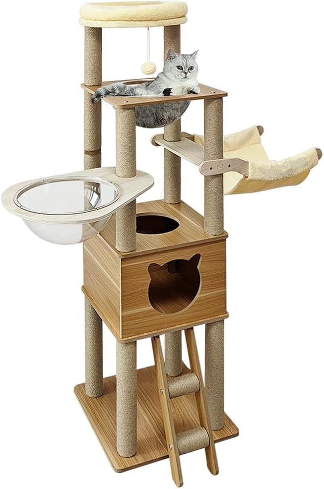 Amazon | RAKU キャットタワー 大型 木製 据え置き 大型猫 中型猫