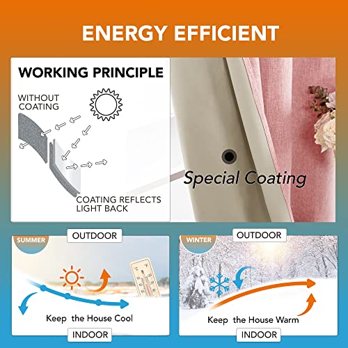 Deconovo Noise Reduction Faux Linen Curtains Full Blackout Eyelet Thermal Insulated Curtains for Girls Bedroom Blush Pink W52 x L72 One Pair - Image 4