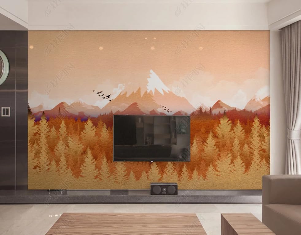 Papier peint intissé wusong montagne enneigée doré poster géant mural 450x315 cm