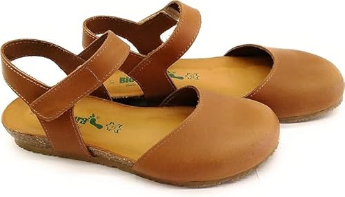 BioNatura 68 C 2081 - Sandalias de mujer deportivas cerradas por delante, cordón para el tobillo, piel de coñac Size: 36 EU