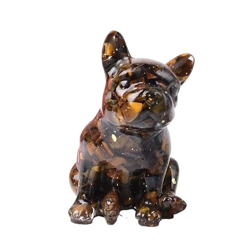 フレンチブルドッグ天然水晶砂利シリカゲルカラフルな愛らしさ犬の置物工芸品お土産家の装飾石のギフト (Color : Tigers Eye, Size : 70x50x45mm)