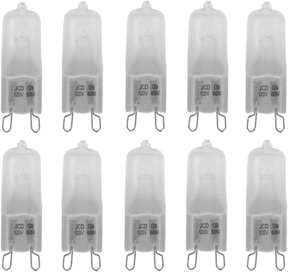 G9 Frosted Halogen Bulbs 60W G9 Frosted Halogen Bulb 60 Watt G9 JCD Base Bi-pin Warm White 2700K Halogen Light Bulb for Accent Landscape Puck Light,Frosted Glass Lense,10 Pack