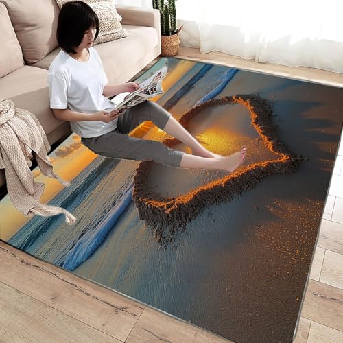 Tapis lavable Cœur de Plage orange 210x300cm pour chambre