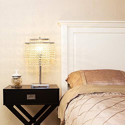 Popity Home Crystal Table Lamp With Gorgeous Double-Deck Bedside,Chrome Desk Lamps With Elegant Crystal Shade,Nightstand Chandelier Lamp For Bedroom, Living Room,End Table,Cafe #TOP3