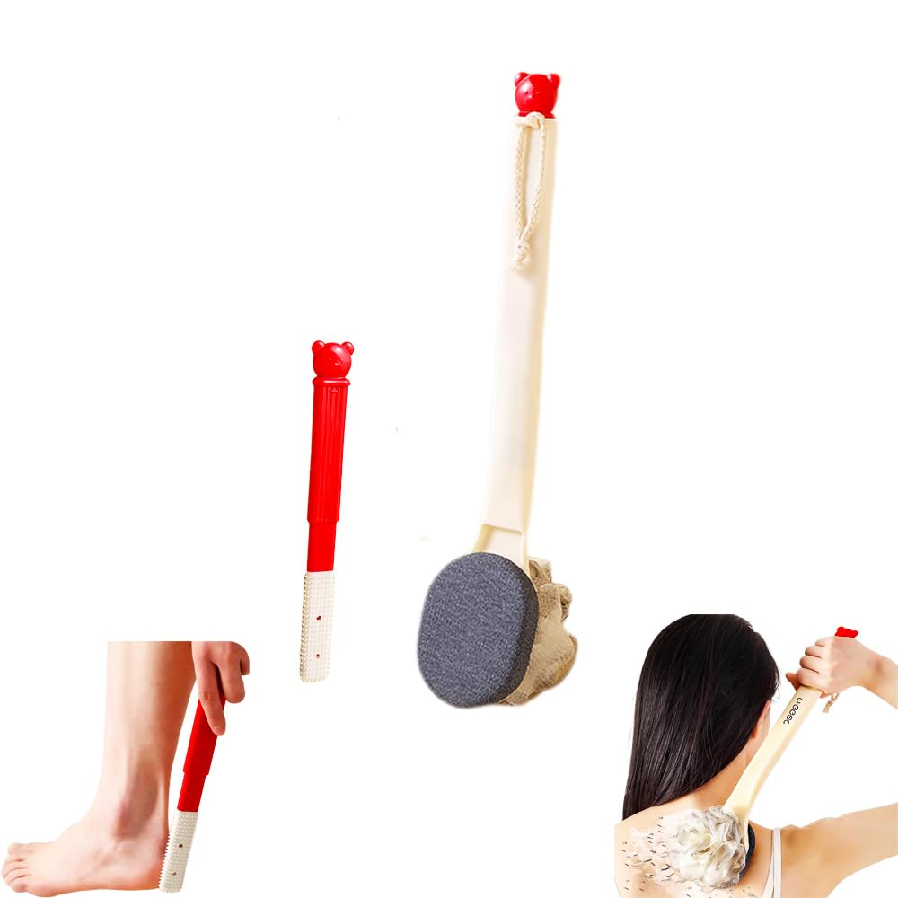 Long Handle Double Sided Shower Body Brush,Back Scrubber Bath Mesh Sponge with Curved Long Handle for Skin Exfoliating Bath,with Shower Foot Scrubber Brush,1 Piece.-image-29