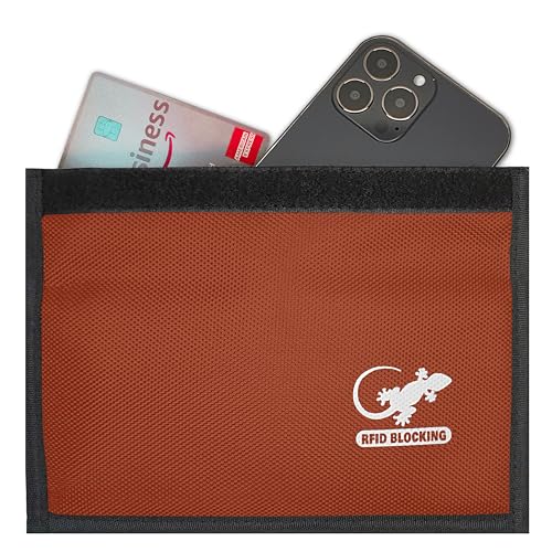 Image of Gecko Travel Tech Faraday Bag Anti-Tracking GPS RFID Car Key Signal Blocker Wallet Shielding Pouch Protective Case for Cell Phone Car Key FOB, Data Privacy, Electronic Device Security, ORANGE - NYLON,
