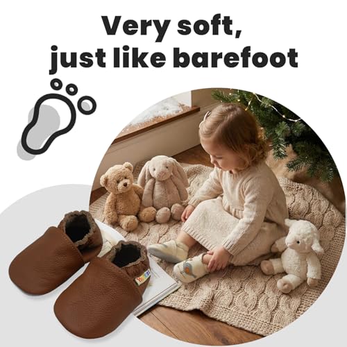 YALION Baby Boys Girls Shoes Crawling Slipper Toddler Infant Soft Leather First Walking Moccs(Brown,18-24 Months)