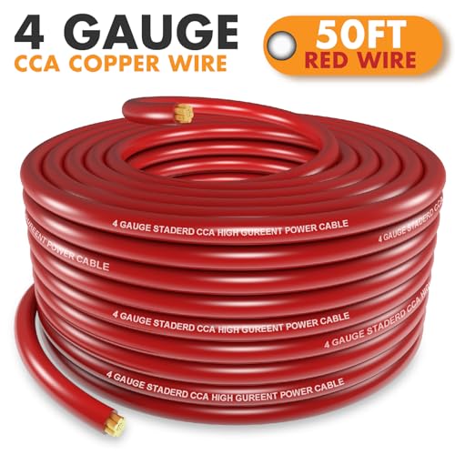 Jeemiter 4 Gauge Wire 50ft Red Copper Clad Aluminum CCA - Primary Automotive Wire Power/Ground, Battery Cable with Lugs Terminal Connectors and Heat Shrink Tub Electrical 4ga AWG 50 Feet - Thumbnail 5