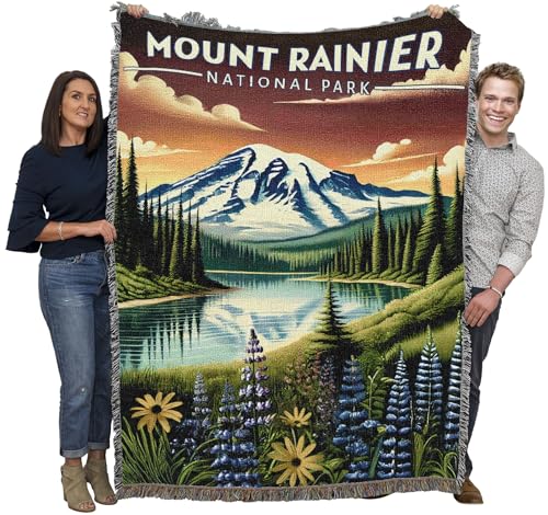 Pure Country Weavers Mount Rainier National Park Blanket - Gift Cotton Tapestry Throw - Made in The USA - 72" x 54"