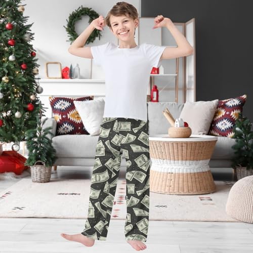 Boy's Pj Pants Money Dollar USA Lounge Bottoms Elastic Kids Sweatpants Joggers with Pockets Size 6-142