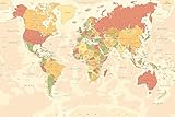 World Political Vintage Classroom Reference Map Travel World Map with Cities in Detail Map Posters for Wall Map Art Wall Decor Geographical Illustration Laminated Dry Erase Wall Poster 18x12