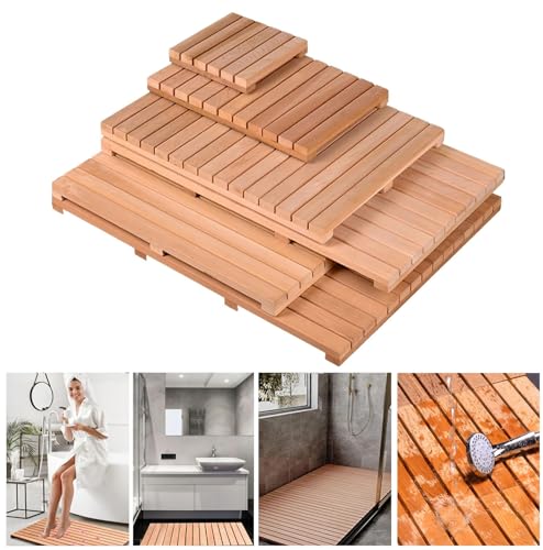 Genérico Alfombrilla de Ducha de Madera Antideslizante para bañera, Piscina, Uso Comercial, Impermeable, Antideslizante, Cuadrada, con Drenaje, para terrazas y Balcones (30 x 30 cm/12 x 12 Pulgadas)