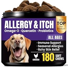 Dog Allergy & Itch Relief Chews - Immune Support for Dogs with Probiotics, Anti-Itch Pet Allergy Chews for Yeast, Itchy Skin, Ears & Paw Licking - Yeast Balance Support for Seasonal Allergies 180 Ct