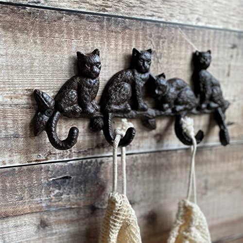 Selections Cat Family Wall Coat Hook Rack in Cast Iron