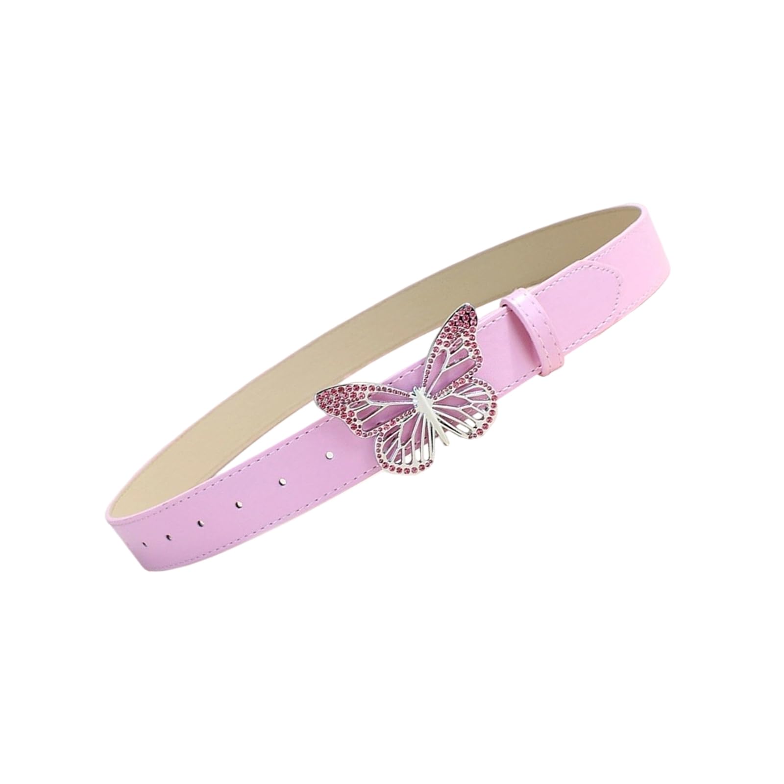 Mirweon PU Leather Thin Waistband Adjustable Belt With Stylish Butterfly Rhinestoned Buckle For Professionals And Trendsetters