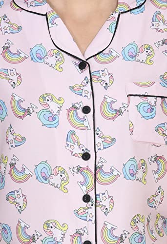 Image of Mysaa Women's Cotton Solid Printed Night Suit Set of Shirt & Pyjama