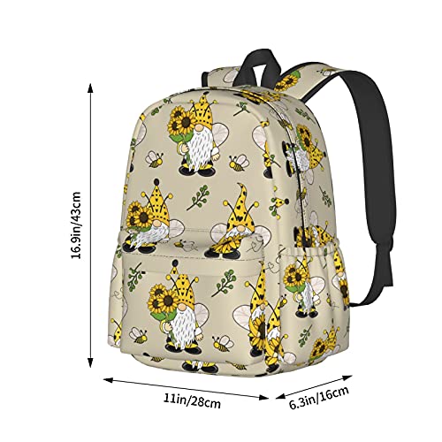 KiuLoam 17 Inch Backpack Gnomes Bees And Sunflowers Laptop Backpack Shoulder Bag School Bookbag Casual Daypack4