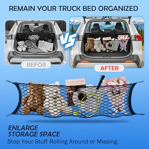Image of Envelope Style Cargo Net for Toyota RAV4 2013-2018 Accessories, Rear Trunk SUV Mesh Cargo Net, Upgraded 5mm Bungee & Double-Layer Nylon Storage Tailgate Netting Grocery&Tools Holder Organizer