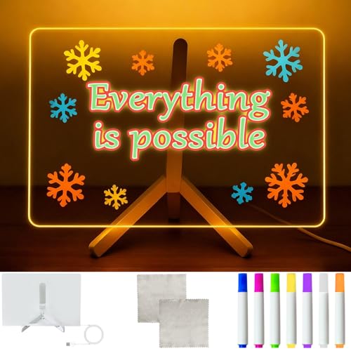 PICKONA Tablero de notas led acrílico luminoso con 7 colores bolígrafo y soporte - borrable - tablero de escritura y dibujo led para niños escuela oficina - pizarra de mensajes led 30x20 cm