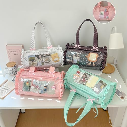 Bolso Tote Barril con Lunares Kawaii y Moño Rosa miniatura 2