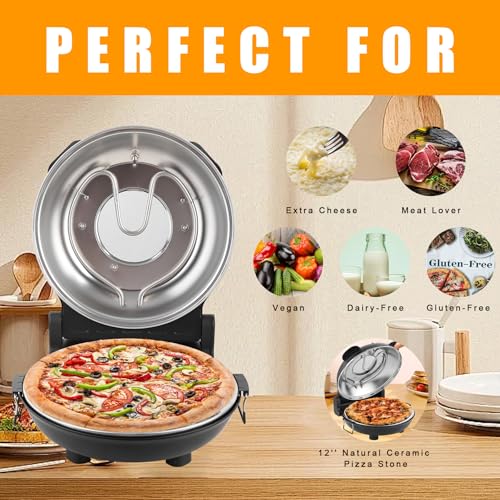Image of Electric-Pizza-Oven-Indoor, 12 Inches Countertop Cooker,800℉ Electric Pizza Maker, Ceramic Stone, Viewing Window, Black