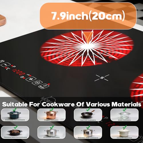 Image of Hobsir 2 Burner Electric Cooktop 110V with Plug, 2000W Independent Power