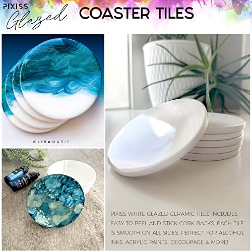 Glazed Glossy Ceramic Tiles For Craft Coasters - Pixiss 100 Pack Round 4-Inch Blank Ceramic Coasters & 100 Cork Backings Ceramic Tile Craft Coasters For Alcohol Inks, Painting, Acrylic Pouring, Diy #TOP5