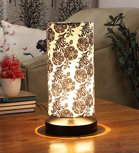 Image of tu casa Mangowood Square Block Style Table Lamp for Home Decoration, Bedroom, Living Room, Lounge, Office, Festival Gifting, Study Table (Filigree Design Print)