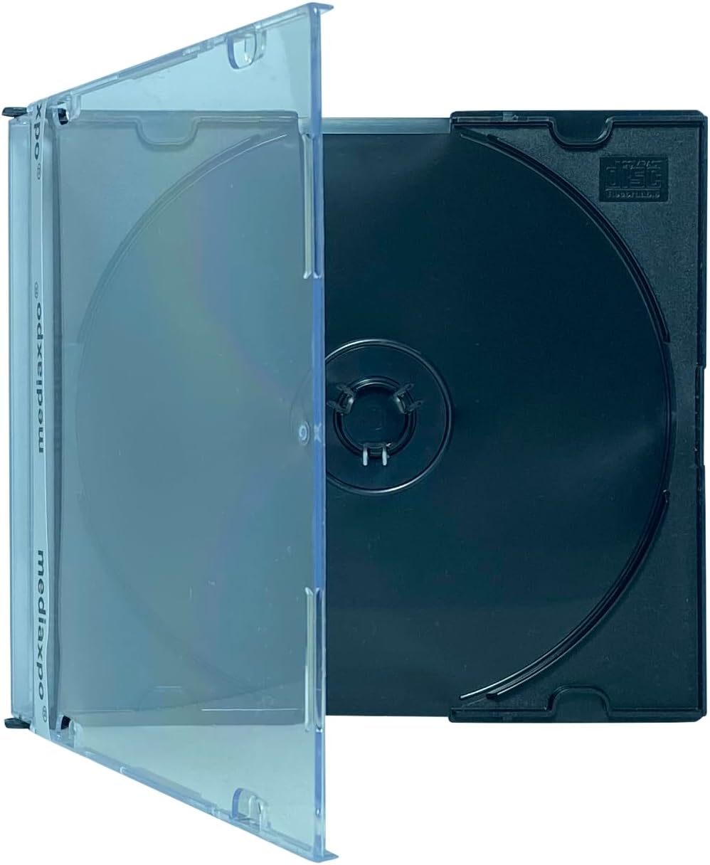 mediaxpo Premium Slim Black Jewel Cases - Protect and Showcase Your CDs - Slim CD Case for Space-Saving Storage (Pack of 400)