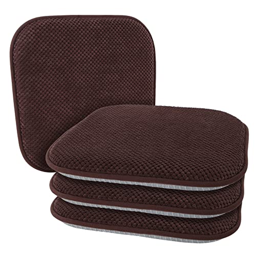 Pagged Brown Kitchen Dining Chairs Cushions Set Of 4 Non Slip Foam Patio Seat Cushions Washable Soft Thick Pads Large Wooden Metal Tapered Chair Cushions,17" X 16" #TOP13