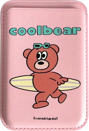 MagSafe対応 iPhone クマ カードホルダー 磁気 外付け カードケース くま 熊 韓国 キャラクター アイフォン マグセーフ スマホ カード入れ クレジットカード クレカ Suica 定期券 (ピンク (サーフボード))