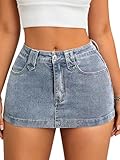SOFIA'S CHOICE Women Denim Mini Skirt Sexy Summer Low Rise Stretch Jean Skirts Blue Medium