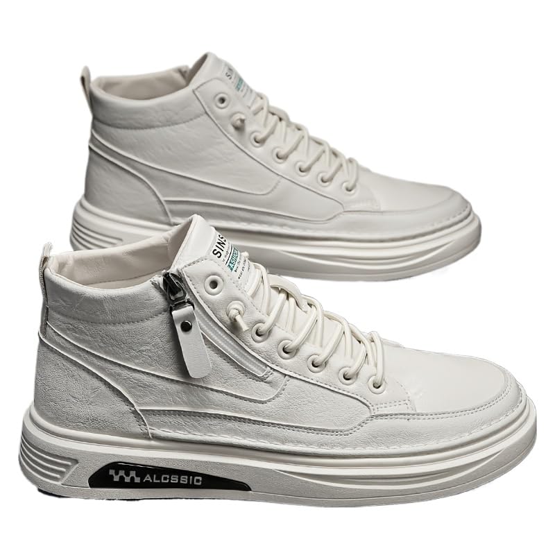 Trendy Faux Leather Men's High Top Skate Shoes with Elastic Shoelace and Zipper, Non Slip Comfy Casual Shoes for All Seasons Outdoor Traveling Street Walking