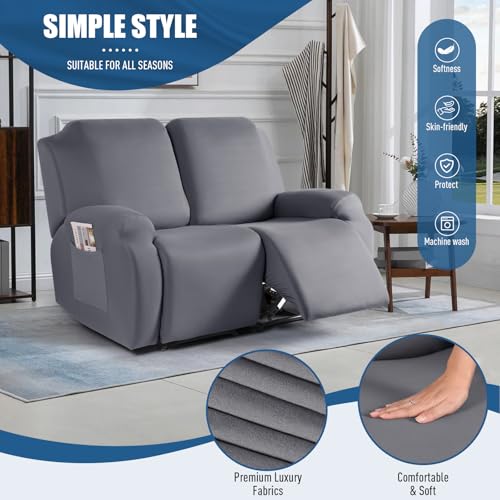 Image of TAOCOCO Recliner Loveseat Covers Stretch Sofa Covers for 2 Seat Large Reclining Couch, 2 Pieces Reclining Loveseat Covers Soft Washable Furniture Protector with Pocket (2 Seater Oversized, Light Gray)