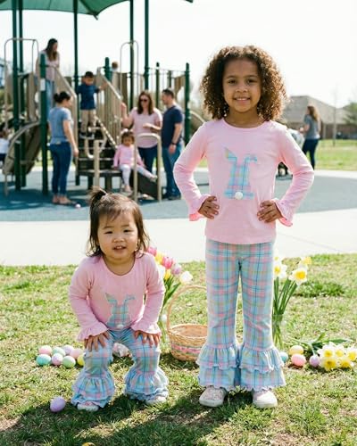 Image of Unique Baby 2 Piece Girls Double Ruffle Leggings and Long Sleeve Shirt Clothes Set Kid and Toddler Girl Outfit