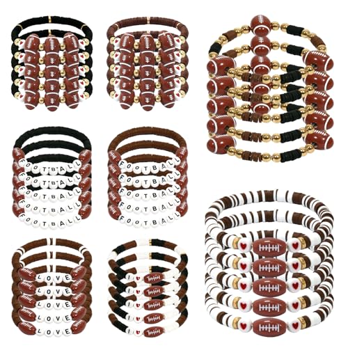 Shcsdr 40pcs Football Bracelets Bulk Sports Bracelets for Women