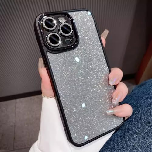 Coque iPhone 15 pailletée diamant avec protection caméra arrière rigide noir