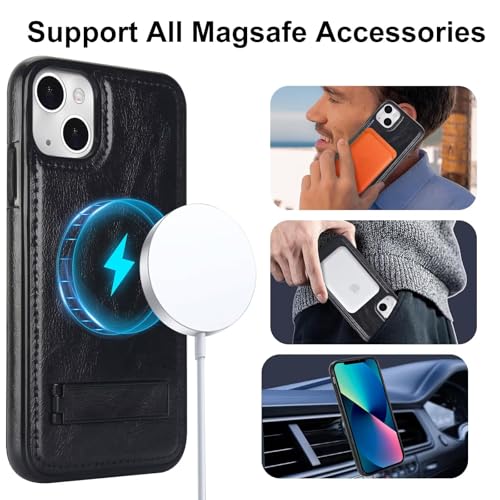 Coque iPhone 15 Plus en cuir PU rétro noir élégant compatible MagSafe - 3