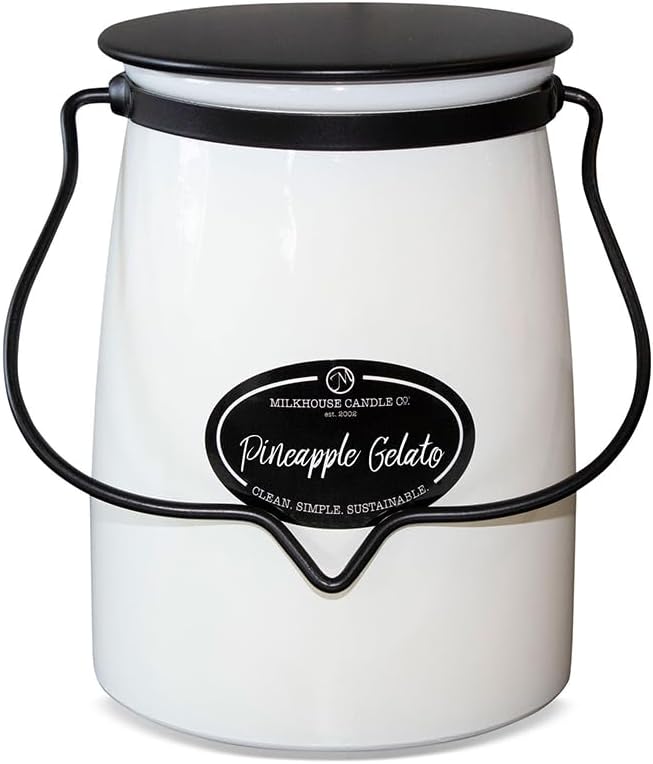 Pineapple Gelato Soy Candle - Pineapple | Coconut | Vanilla Bean Scented - 22 oz Butter Jar with Lid, 120+ Hour Burn Time, Made in the USA