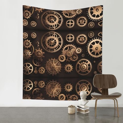 Tapisserie steampunk 152x130 cm HYTTER à engrenages mécaniques pour décoration murale