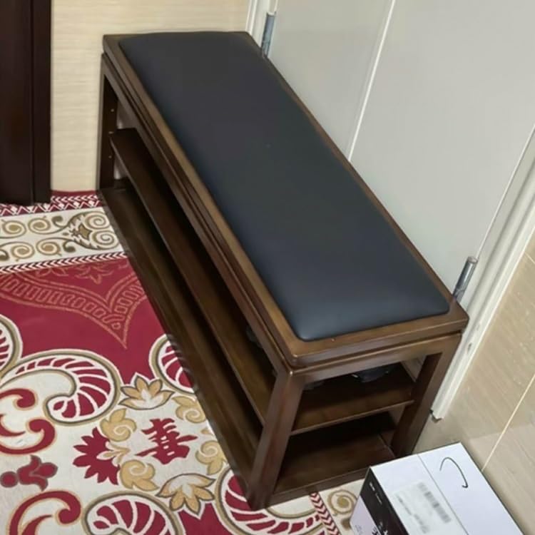 Banc à chaussures en bois meuble de rangement double couche - 2