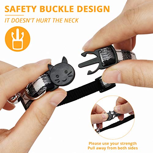 Mjiya Cat Collar With Bell, Breakaway Grid Collar With Plastic Buckle, Light Adjustable, Nylon, Kitty Collars (Black, M) #TOP2