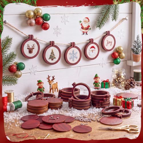 Image of Jetec 20 Pieces Mini Embroidery Hoops Wooden Small Tiny Embroidery Hoops Adjustable Circle Cross Stitch Ring Bulk for Home Ornaments Art Craft Handy Sewing (Brown)