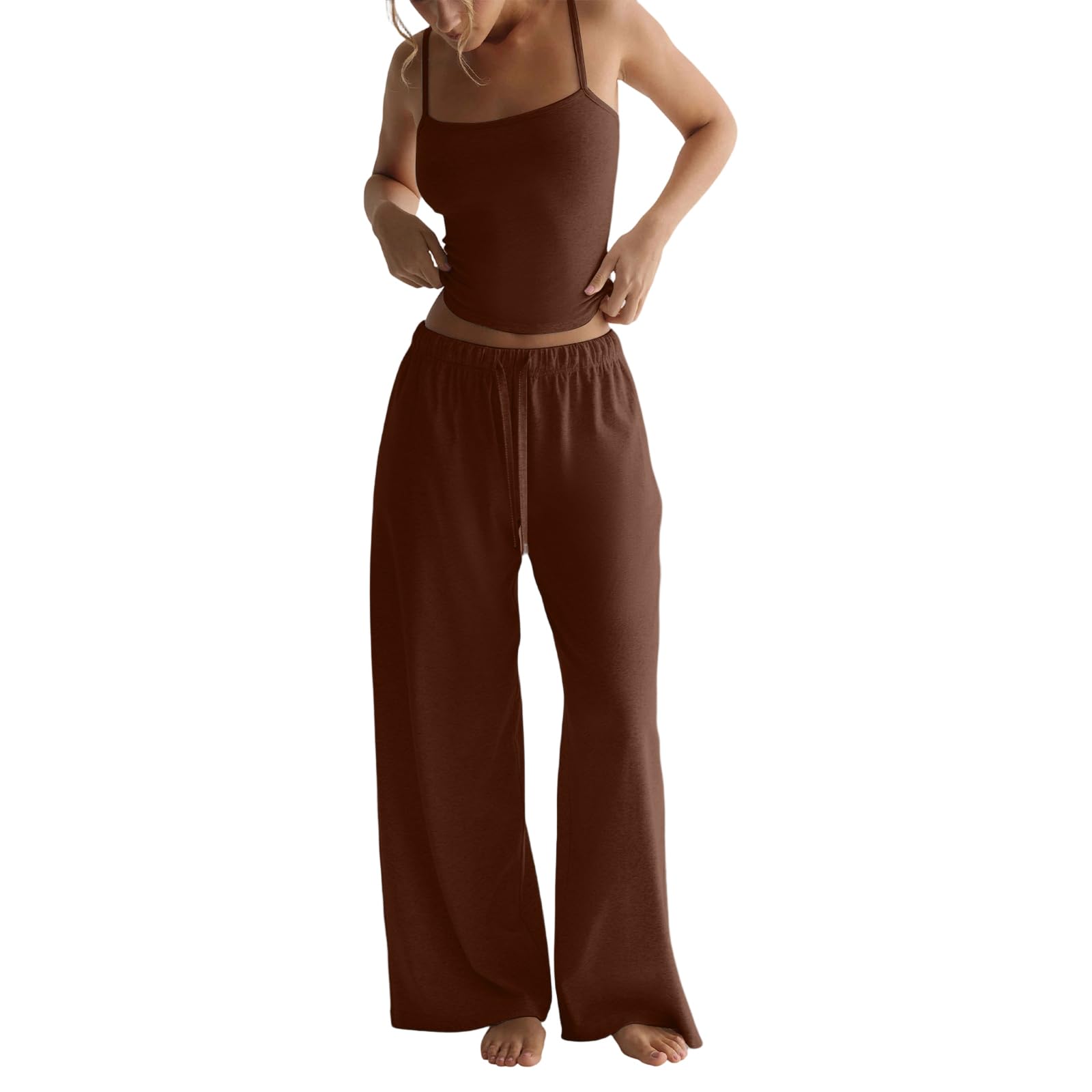 Gumipy Matching Lounge Sets for Women Cami Spaghetti Strap Tank Tops Wide Leg Pajama Pants Two Piece Outfits